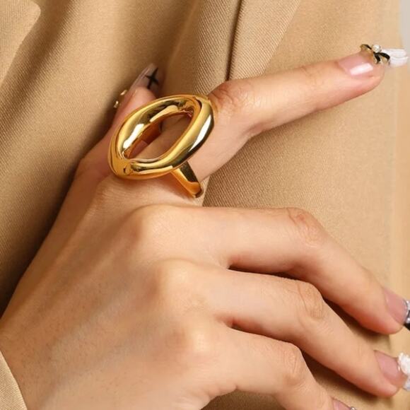 Stainless Steel Hollow Out Gold Ring - Picture 5 of 12